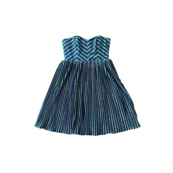 Dress The Population Blue Green Plisse Stripe Strapless Party Dress NWT Size XXL